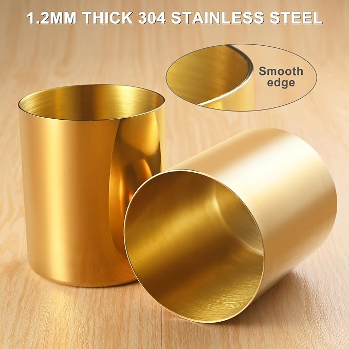 2 Packs Gold Pen Holder for Desk, SUS304 Stainless Steel Pen Organizer for Desk, Pencil Holder,Pencil Cup,Pen Cup,Desktop Stationery Organizer
