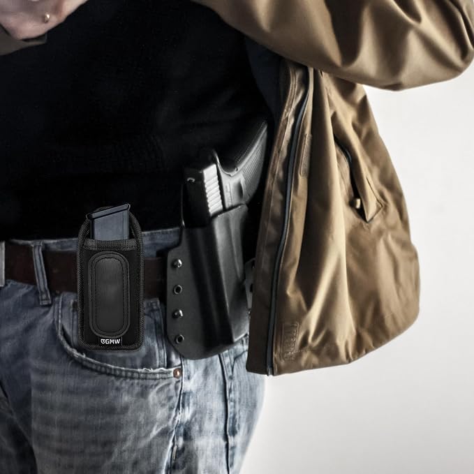 GMW Universal Magnetic IWB/OWB Magazine Holster [2-Pack] | Magazine Pouch for 9mm 1911 .380 .40 .45 Glock 17 19 43 M&P S&W | Pistol Mag Pouch for Single/Double Stack Handgun Magazines and Ammunition