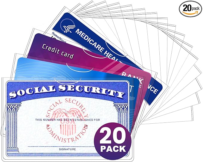 Sooez 20 Pack Social Security Card Protector, 24 Mil Thick Card Protector Sleeves, Protective Credit Card Sleeve, Clear Card Sleeves, Perfect Fit for Social Security, Medicare, Credit, Business Card