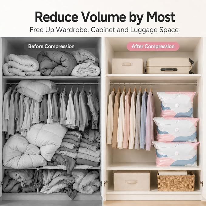 No Pump Vacuum Storage Bags for Bedding 3D Compression Jumbo Press and Seal for Clothes and Blankets Large Capacity Thickened Stereoscopic Saving Space 2026 New 3pc (Large)