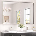 Keonjinn Brushed Nickel Bathroom Mirror 60 x 40 in Rectangle Frame Mirror for Over Sink, Rectangular Metal Framed Vanity Mirror Square Corner Aluminum Alloy Modern Silver Mirror(Horizontal/Vertical)