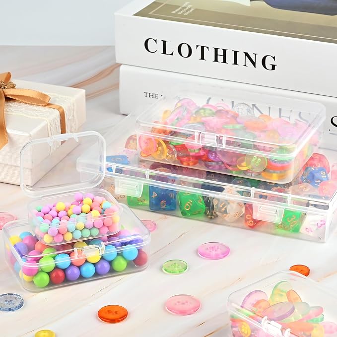 Mauproy Small Plastic Storage Containers with Lids, 4 Sizes, 24 Pack | Mini Bead Storage and Organizers, Rectangular Small Items Organizer Boxes with Hinged Lids and Labels for Craft Jewelry