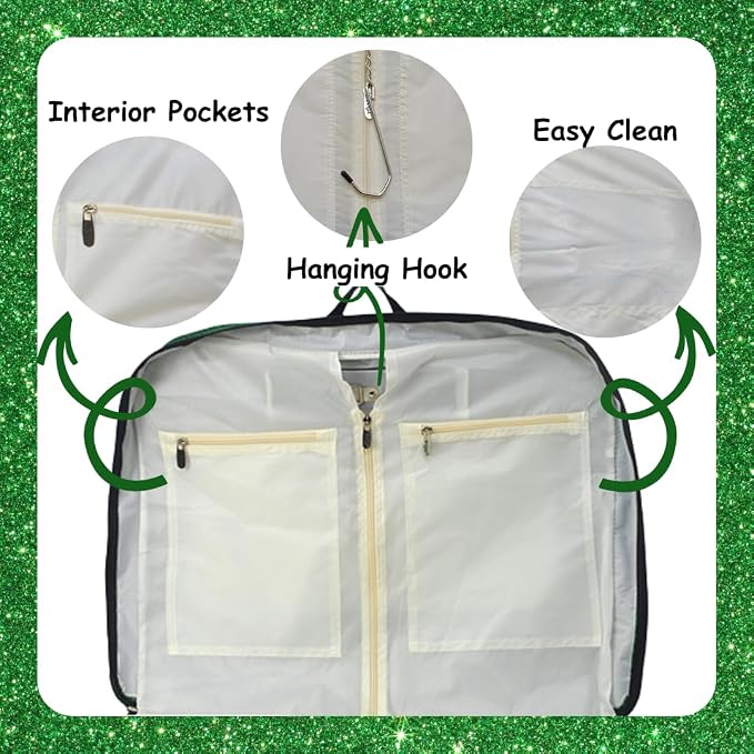 NGIL Glitter Travel Hanging Garment Bag (Glitter-Green) | Garment Bag for Girls, Cheer Travel Bag, Dance Competition Bag, Cheer Dance Competition, Beauty Pageant