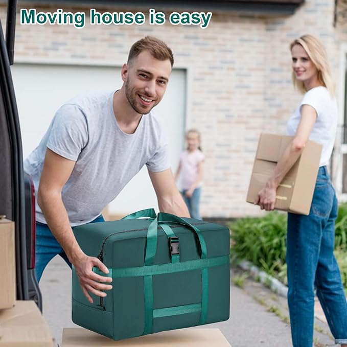 Upgrade Moving Bags Heavy Duty Extra Large, College Packing Bags for Moving Clothes, Moving Supplies & Boxes with Zippers and Handles, Storage Bags Moving Totes Camping Essentials (green, 98L)