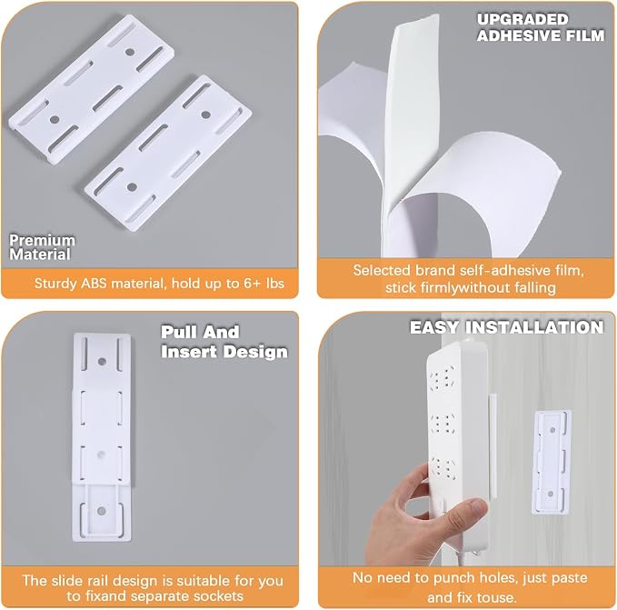 12Pcs Adhesive Punch Free Socket Holder, Desktop Socket Fixer Wall Mounted Power Stirp Holder for Kitchen Home Office Cable Management - Space-Saving and Easy to Install