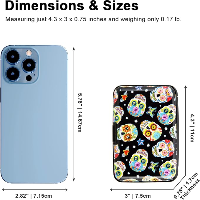 Credit Card Holder, Metal Card Wallet RFID Blocking Mini Slim Aluminum Business Hard Card Case for Women Men (Butterfly Sugar Skulls)