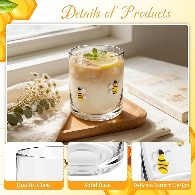 14 Ounce Icon Juice Glasses, Aesthetic Cocktail & Old Fashioned Drinking Glasses, Iconic Clear Glass Cups for Women, Sister, Friend & Party Gifts (Bee)