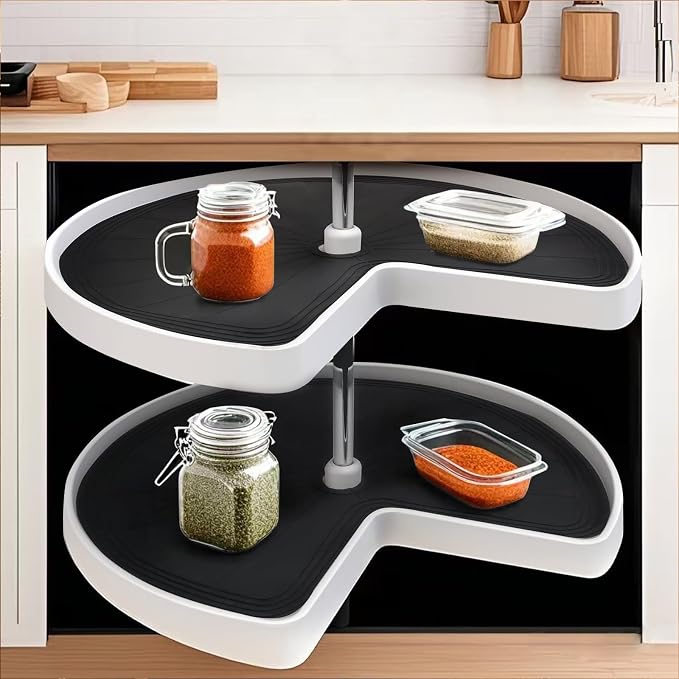 Lazy Susan Shelf Liner 27" Silicone Lazy Susan Liner 2PCS | Non Slip Kitchen Cabinet Liners Mats for Shelf Drawer Black