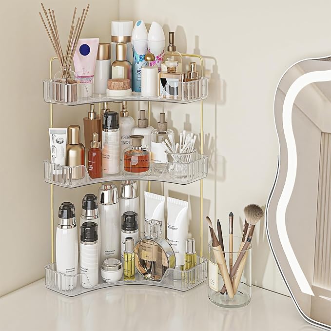 Webetop Corner Bathroom Counter Organizer 3 Tier Bathroom Countertop Organizers Shelf Makeup Organizer for Vanity Perfume Tray for Corner Storage Skincare, Cosmetic, Dresser, Kitchen Spice Rack