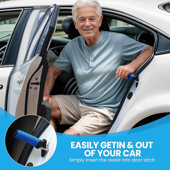 CAidRE Elderly Car Door Handle Assist Support - Auto Grab Cane for Seniors & Handicapped, Portable Mobility Aids for Getting Out of Car- Blue, 2 Pack