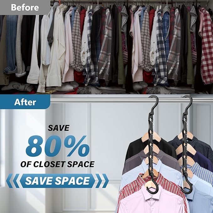 10 Pack Hangers Space Saving Magic Sturdy Plastic Hanger Organizer Shirt Space Saving Hangers, Multi Clothes Hangers Space Saver for Closet Organizers Storage College Dorm Room Essentials, Black