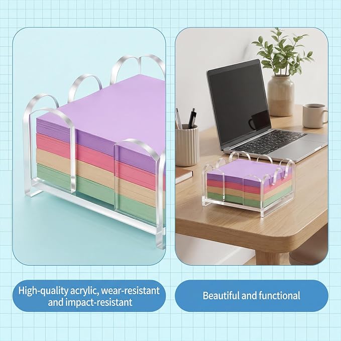 Scalloped Acrylic Sticky Note Holder 3x3 Inch, Cute Wave Design Note Dispenser Clear Thick Desktop Memo Pad Organizer for Aesthetic Dorm Room, Home Office, Teacher Desk Decor Supplies