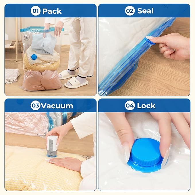 ETENWOLF Vacuum Storage Bags for Travel with Rechargeable Wireless Pump, Vacuum Seal Bags for Clothes and Travel, Space Saver Bags in Carry-On Sizes, Perfect for Luggage and Suitcases, 15 Combo