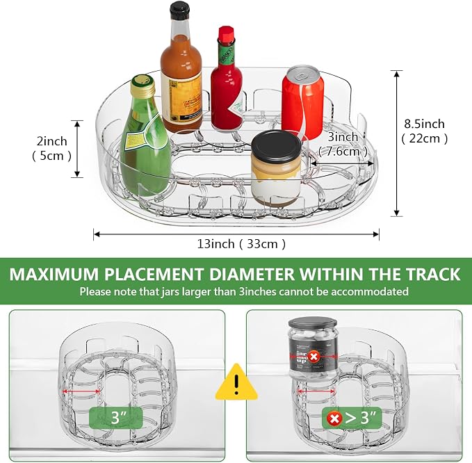 Lazy Susan Organizer for Refrigerator, 13" x 8.5" Clear Rectangular Fridge Organizer Turntable for Condiments, Spice Racks Organizer for Cabinet, Pantry & Kitchen Countertop(2 Piece)