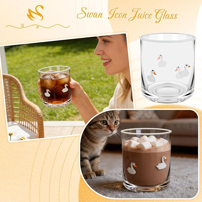 14 Ounce Icon Juice Glasses, Aesthetic Cocktail & Old Fashioned Drinking Glasses, Iconic Clear Glass Cups for Women, Sister, Friend & Party Gifts (Swan)