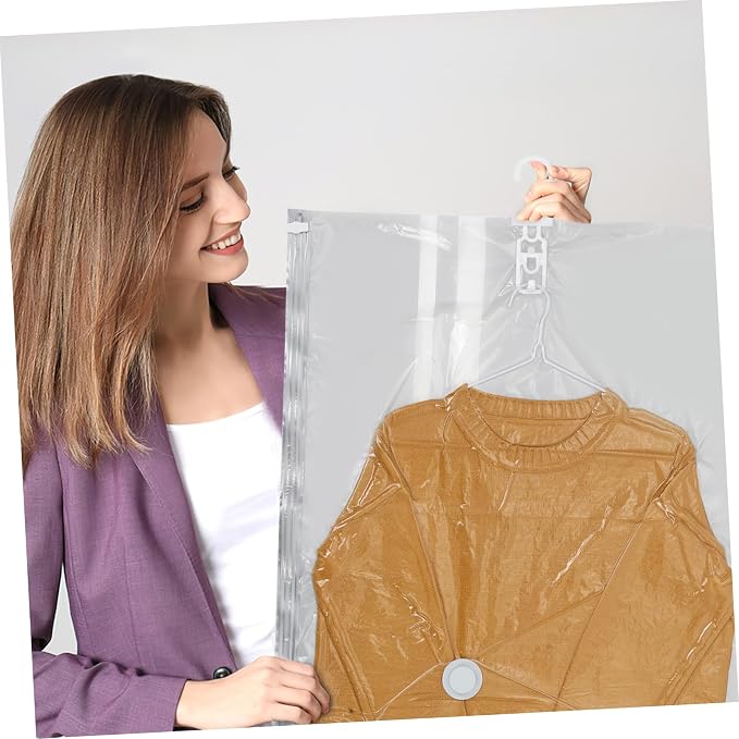 Outanaya 4pcs Vacuum Storage Bags for Clothes Hanging Design Compression Bags for Coats and Seasonal Saving and Protective for Closet Organization