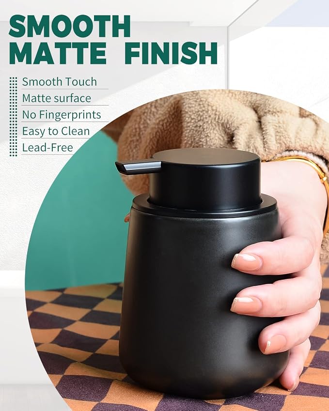 Bosilunlife 12Oz Ceramic Foam Soap Dispenser for Bathroom Kitchen Counter | Premium countertop foam pump creates delicate dense foam, stable desktop placement, Matte Black