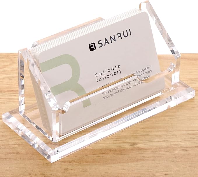 SANRUI Acrylic Business Card Holder for Desk, Single Clear Card Display Stand, Horizontal Desktop Business Card Organizer for Tabletop Countertop Office, Holds 60 Cards
