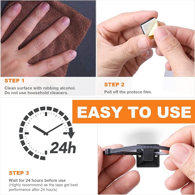 200 Pack 3/4" Zip Tie Adhesive Mounts Self Adhesive Cable Tie Base Holders with Multi-Purpose Tie wire clips with screw hole,Anchor stick on wire holder with White and Black