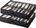 VEVOR Under Bed Shoe Storage Organizer, Set of 2, Total 32 Compartments, Underbed Shoes Closet Storage Solution with Clear Window, Breathable, Foldable Fabric Container Box with Reinforced Handles