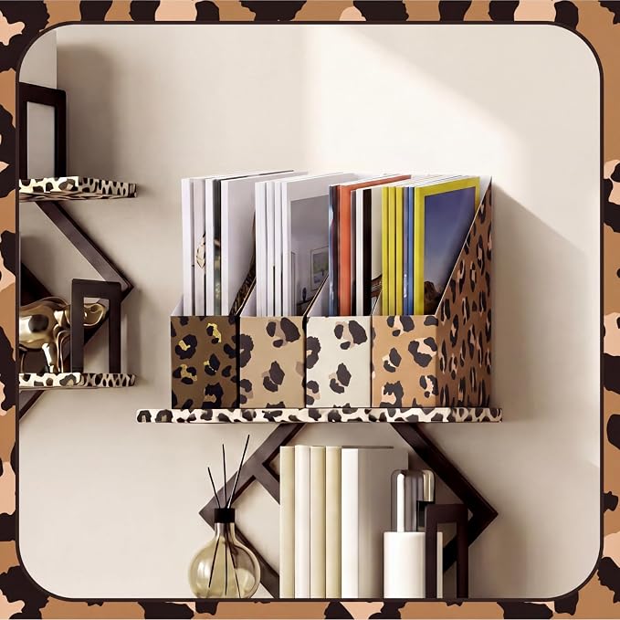 AmazingSpark Leopard Print Magazine File Holder Decorative Set of 4