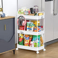 SOLEJAZZ 3 Tier Slim Rolling Storage Cart Organizer with Wheels, White | Utility cart for bathroom, laundry, bedside, dorm&narrow spaces. Fits craft, nail, makeup, snack, art, diaper&baby essentials