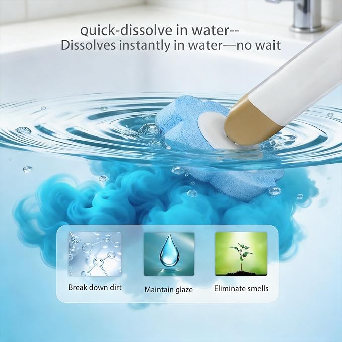 Disposable Toilet Brush with 48 Refills Holder Wall Mount Scrub kit | Built-in cleaner, Ergonomic wand, Long handle, No wash,Click-discard, 2x Adhesive Sheet