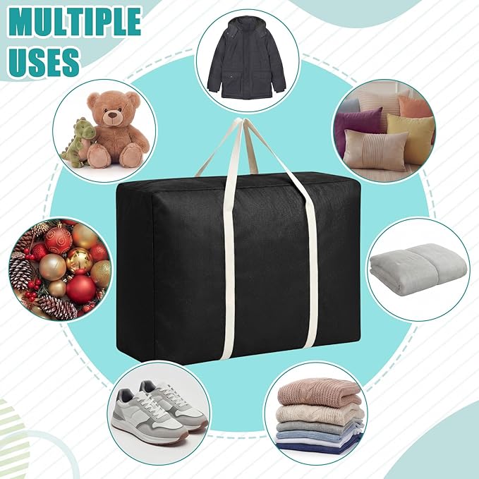 Sadnyy 12 Pack Extra Large Moving Bags Bulk with Carrying Handles & Zipper 32 Gal /120 L Reusable Waterproof Packing Bags Foldable Storage Organizer for Clothes, Bedding, Comforters(Black)