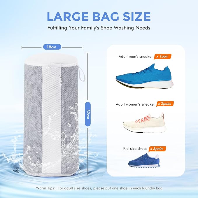 Large Shoe Washing Machine Bags for Sneakers & Tennis Shoes, Yellow 2-Pack | Large Shoe Laundry Bags fit Most Shoe Sizes, Durable Hidden Zippers Keep Shoes Secure, Washer/Dryer Safe for Less Scrubbing
