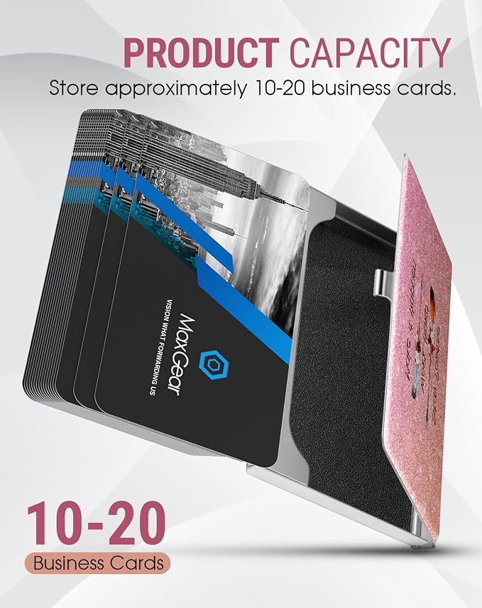 MaxGear Stainless Steel Business Card Holder, Slim Card Case, Pink | Soft Interior Lining, Buckle Closure, Fits Standard Business Cards and Credit Cards