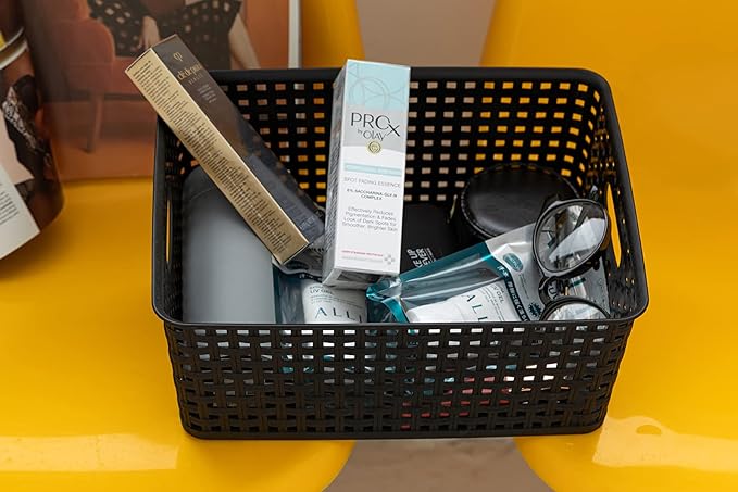 Eslite Plastic Storage Baskets for Organizing,11"X8.5"X4.7",Pack of 4 (Black)