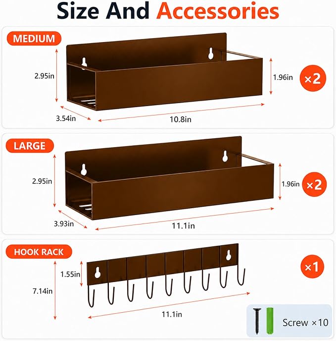 SMRCAD Metal Magnetic Spice Rack 4 Pack with Hook – Heavy-Duty | Iron construction, dust-resistant, fits condiment bottles, includes screws for optional wall mount