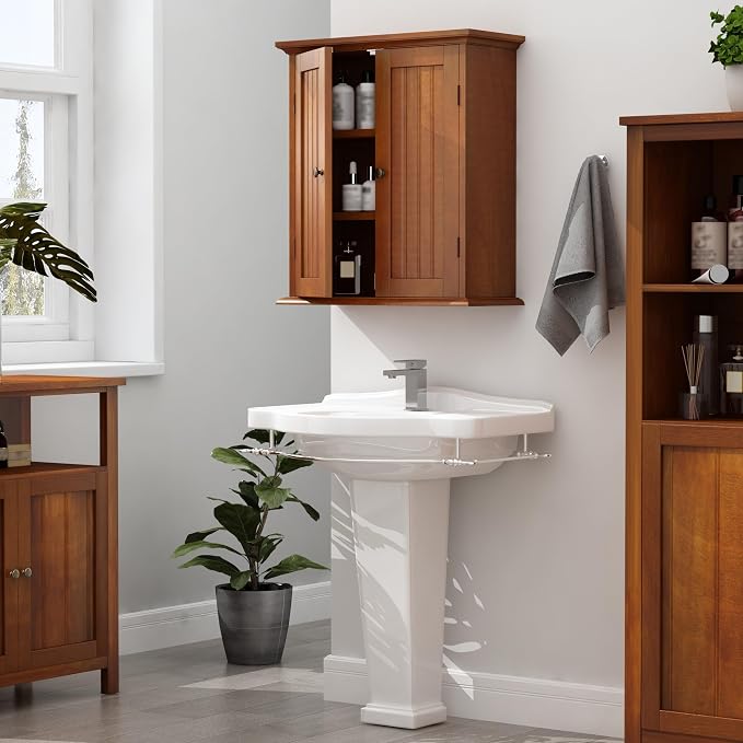ChooChoo Bathroom Wall Cabinet, Over The Toilet Space Saver Storage Cabinet, Medicine Cabinet with 2 Door and Adjustable Shelves, Cupboard, Rustic