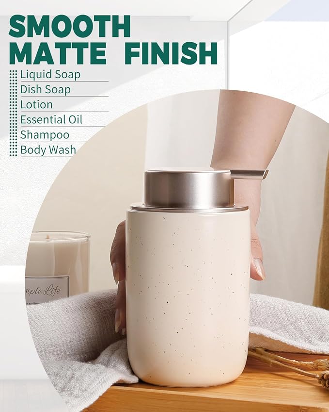 BosilunLife Lotion Pump Dispenser for Kitchen, Bathroom Countertop | Aprcot Soap Dispenser Bathroom Ceramic Dish Liquid Soap Dispenser (Apricot, Liquid Pump)