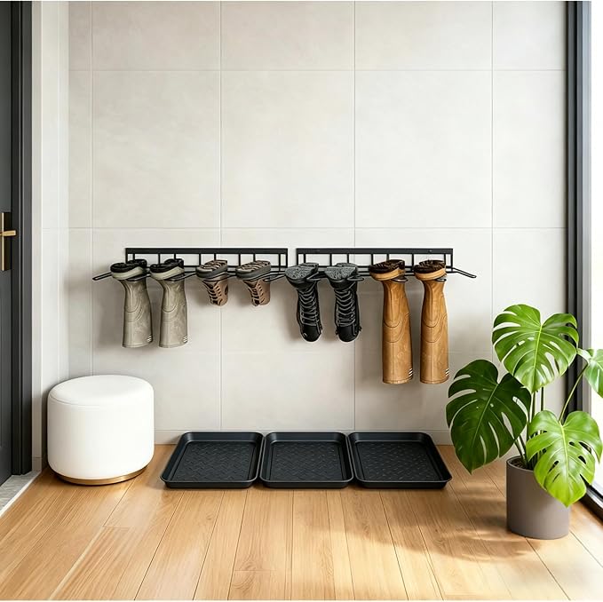 DZS Boot Rack Wall Mounted Wader Hanger, Boot Organizer for Garage Entryway Mudroom, Space Saving Storage for Tall Rain Work Boots Waders (2 Pack)