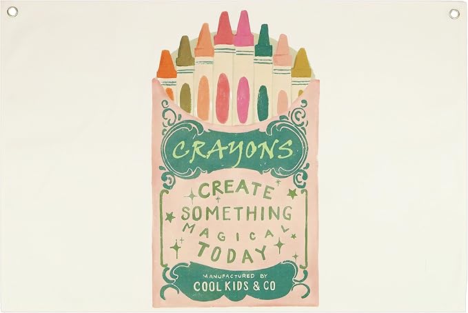 Classroom Wall Flag Decor-Teacher Gift-Inspirational Back to School Wall Banner Decor-Crayons Create Something-Hanging Rectangular Canvas Banner for Classroom Teacher Office Reading Corner