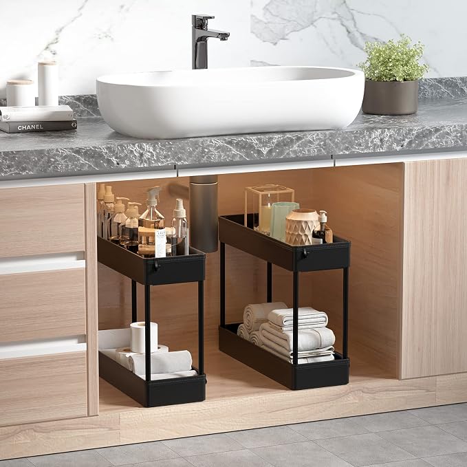 SOLEJAZZ Slim Rolling Storage Cart Skinny Bathroom Organizer, 4 Tier, Black | Thin utility cart with wheels for bathroom, laundry room, bedside, kitchen, dorm, office, next to fridge, small narrow places