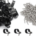 50 Pcs 5/8 Inch Black Nylon Cable Clip Wire Clamp | R-type, 16mm, Stainless Steel Screws Included, Screw Mounting, Wire Management