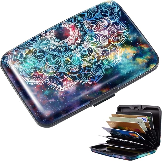 Credit Card Holder for Women,RFID Blocking Slim Hard Mini Card Case ID Case Travel Wallet Nebula