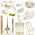 Office Desk Accessories Supplies - 13 Pcs Women Gold Marble Desk Decor Set, Cute Aesthetic Office Essentials Kit, Stapler Tape Dispenser Pen Organizer, Acrylic Mini Teacher Stuff for School Home Work