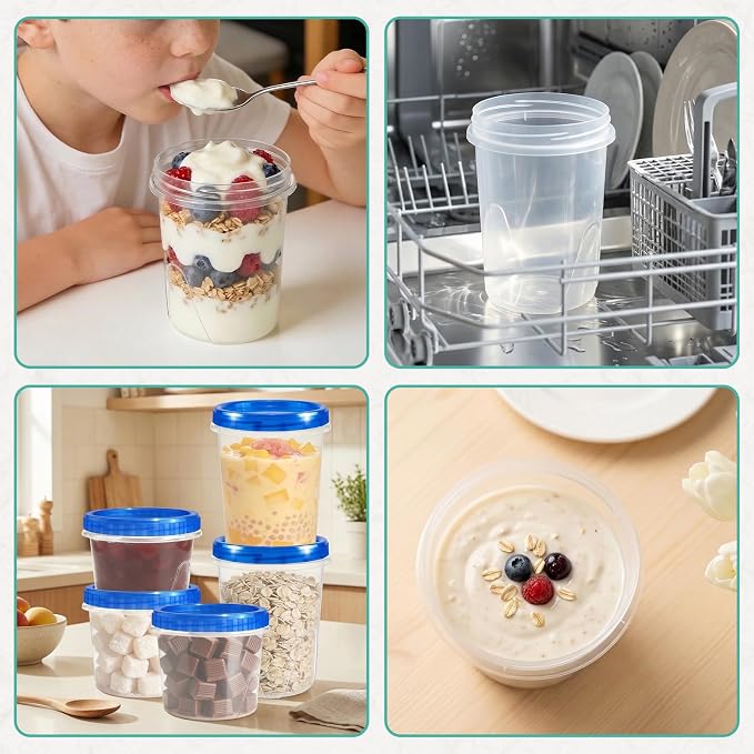 12 Pack Freezer Containers with Screw On Lids, 32/24/16 Oz Stackable Reusable Plastic Storage Container, Airtight Plastic Food Storage Containers with Twist Top Lids for Food Soup Jello Sauce