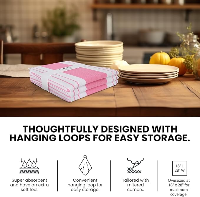 Stripe Kitchen Towels Decor Mordern Design Centreband Dish Towels Boho Stripe Absorbent Festive Gift Set of 3 Pantry Reusable Kitchen Dish Towel|Easter Spring Decor 18x28 Inch Pink
