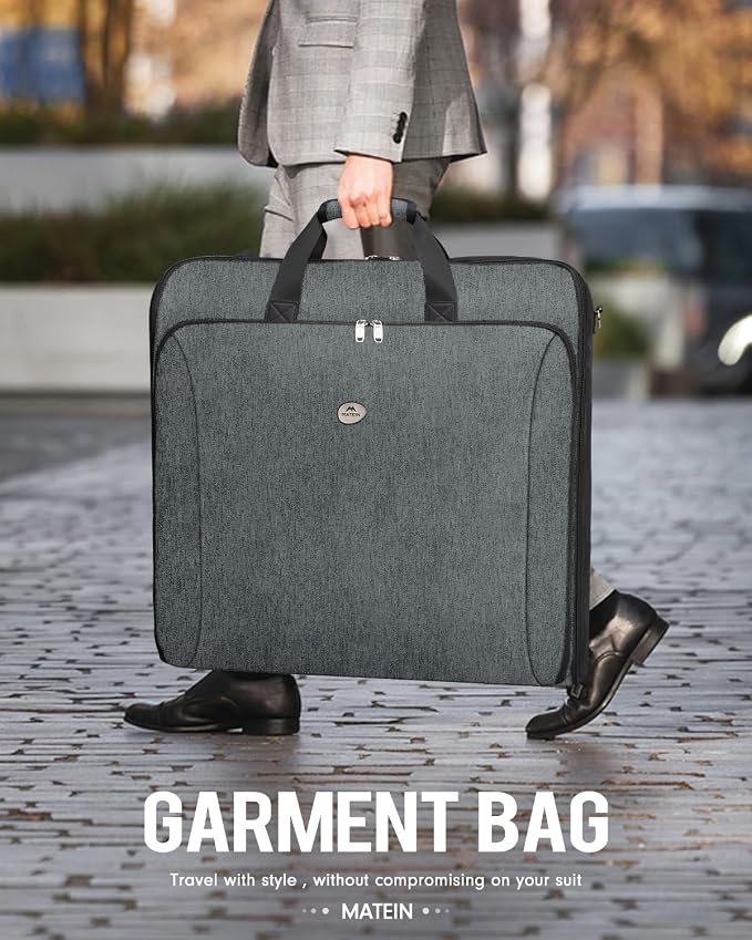 MATEIN Travel Garment Bag, Large Suit Bag Travel Up to 6 Suits, Grey | Wrinkle Free, 2 in 1 Hanging Luggage, Folding Suitcase, Cover for Shirts Dresses Coats, For Business Trips, Adjustable Strap