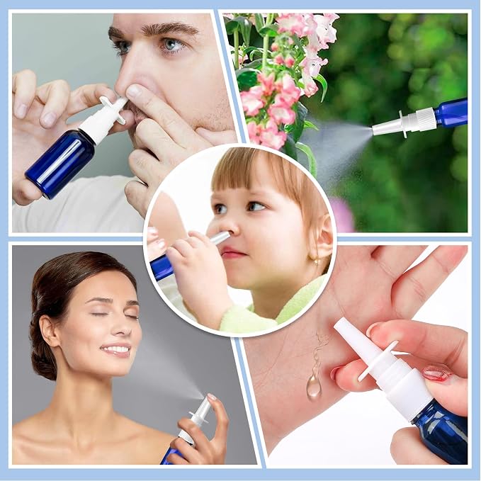20 Pcs Nasal Spray Bottle, 10ML/0.35OZ 12 Pcs Glass Bule Refillable Empty Nasal Spray Bottles with 4 Funnels and 4 Labels