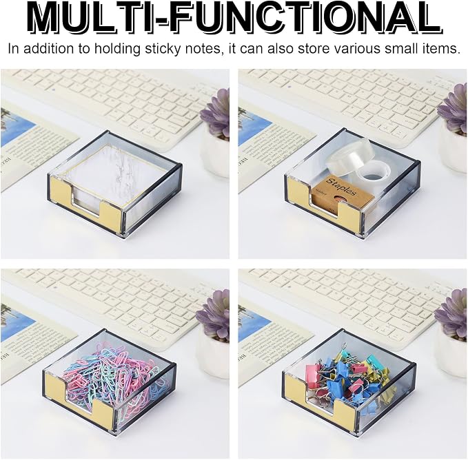 MultiBey Gradient Acrylic Sticky Note Holder Clear Post Memo Pad Dispenser | Desk Organizer Dispenser with Non-Slip Pads Desk Accessories for Office Home Decor Aesthetic Gift (Black)