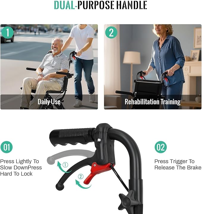Ultra-Lightweight Wheelchair for Adults & Seniors |Only 16lbs| Compact Foldable Travel Wheel Chair with Extendable Footrest & Handle | Premium Aluminum Alloy | Portable Transport Wheelchair