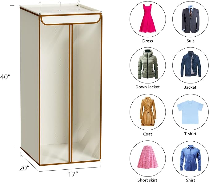 Univivi Garment Bags for Hanging Clothes, Large Clothes Storage Bags Closet Organizer with Clear Window, Premium Hanging Garment Storage Bag for Suits, Coats, Dresses, 40" (Beige)
