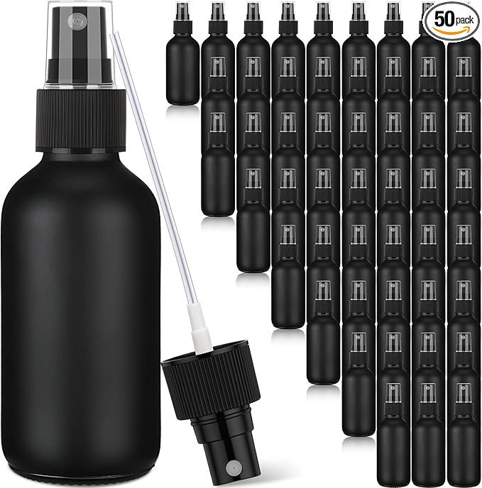 Maxcheck 50 Pieces 4oz Glass Spray Bottles for Essential Oil Small Empty Spray Mist Bottle Empty Fine Mist and Refillable Mister Refillable Liquid Containers for Perfumes, Cleaning(Black)