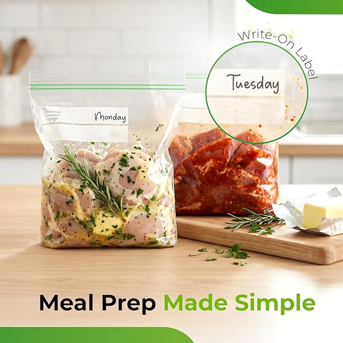 Quart Size Freezer Bags – 150 Count, Resealable, Extra Strong 2 Mil Leak Proof Double Zipper Clear Stand Up Food Bags