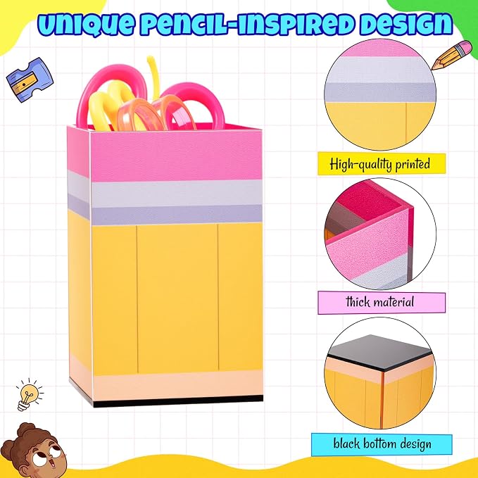 Weysat 1 Pcs Acrylic Pencil Shaped Pen Holder Cup for Desk Acrylic Desk Accessories Stationery Make up Brush Storage Organizer Back to School Gift for Teacher Classroom School Office Storage